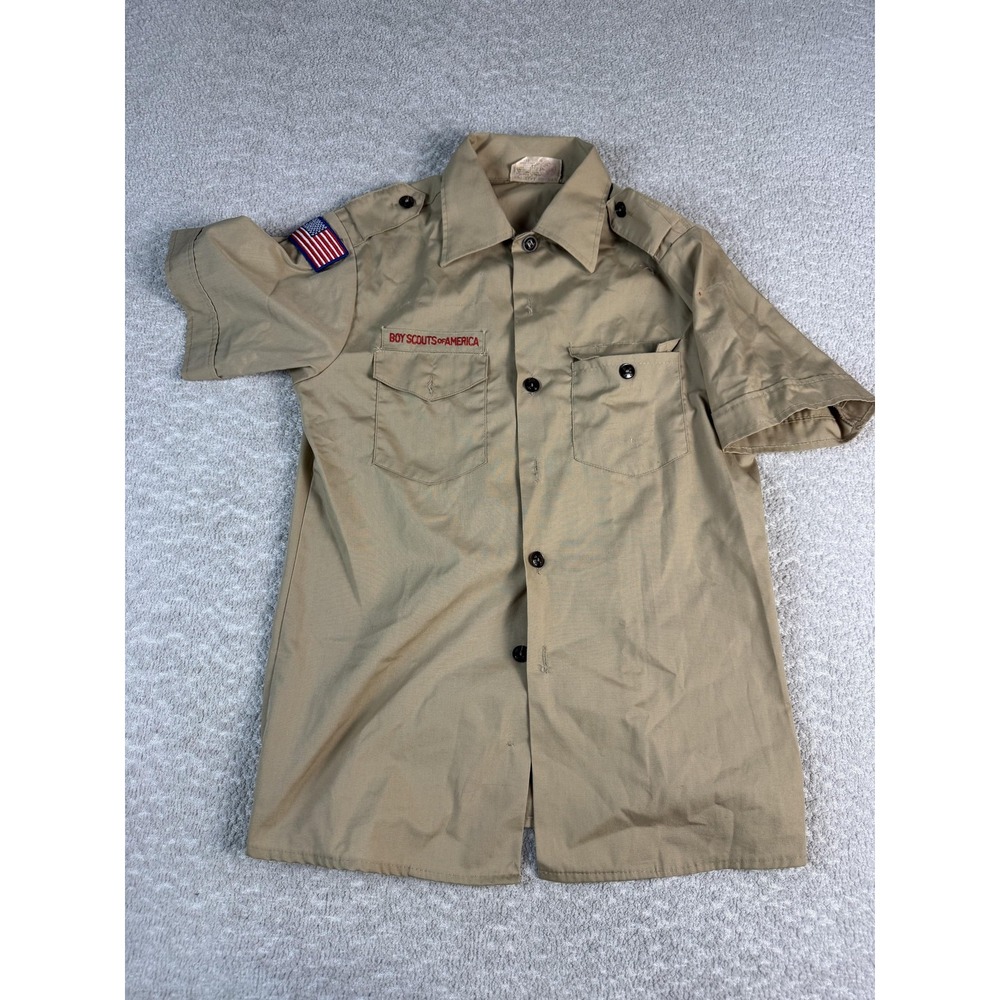 Vintage Boy Scouts‎ Of America Shirt Boys 16 Khaki Uniform Short Sleeve 80s